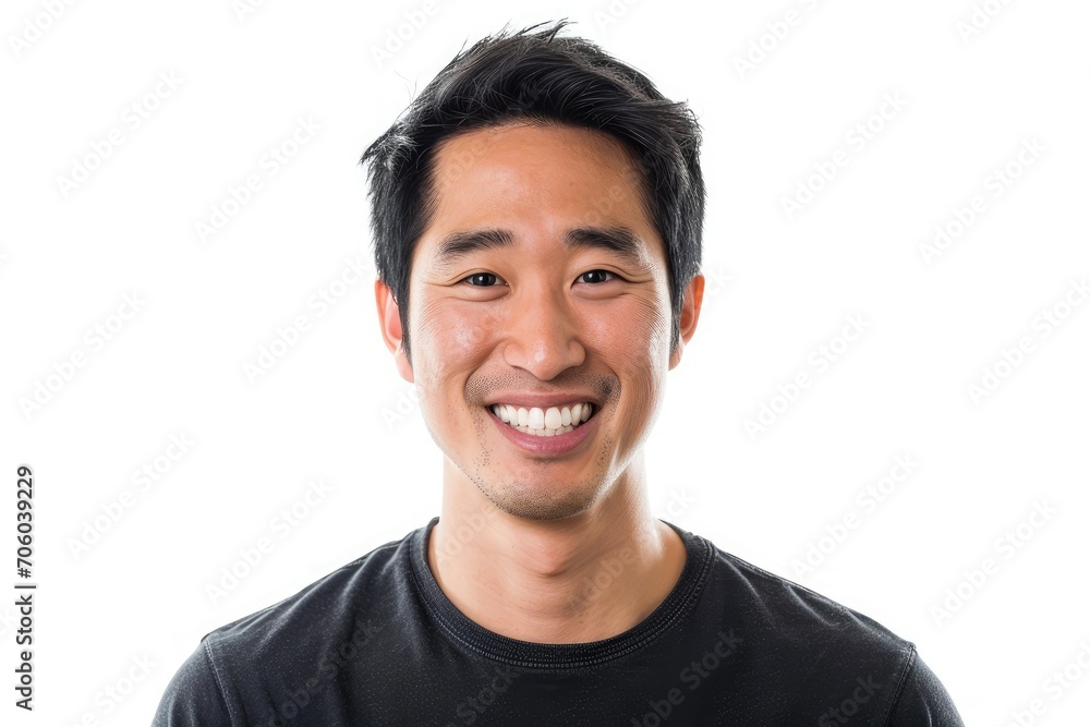 Casual portrait of an Asian man with a natural smile, white background Casual portrait of an Asian man with a natural smile, white background
