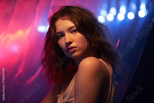 Portrait of a woman in neon light