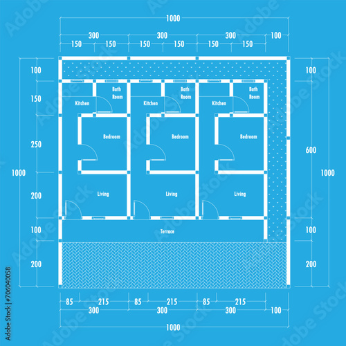 Floor plan blueprint, Figure of the jotting sketch of the construction and the industrial skeleton of the structure and dimensions. vector eps 10