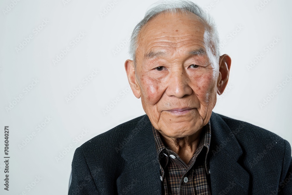 Elegant portrait of an older Asian man, dignified, white background Elegant portrait of an older Asian man, dignified, white background