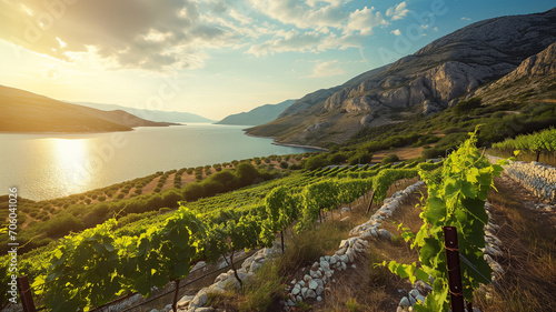 Traditional Dalmatian vineyards, background, ai generative photo