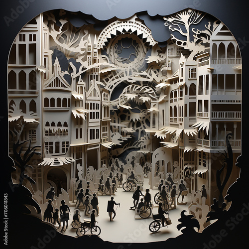 A Papercut of a Bustling Street Market