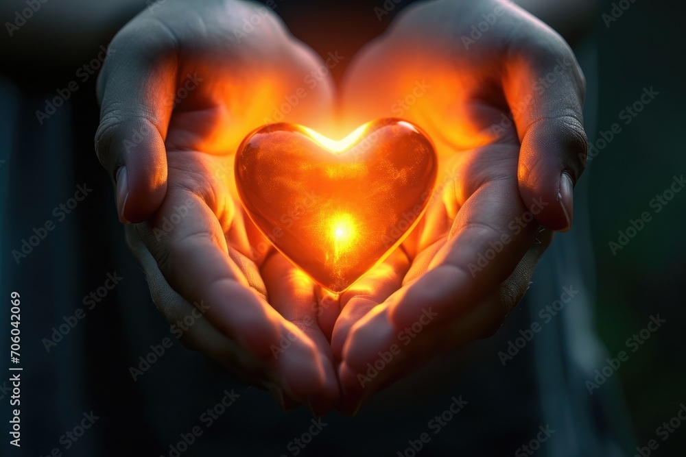 hands holding a glowing heart hands holding a glowing heart