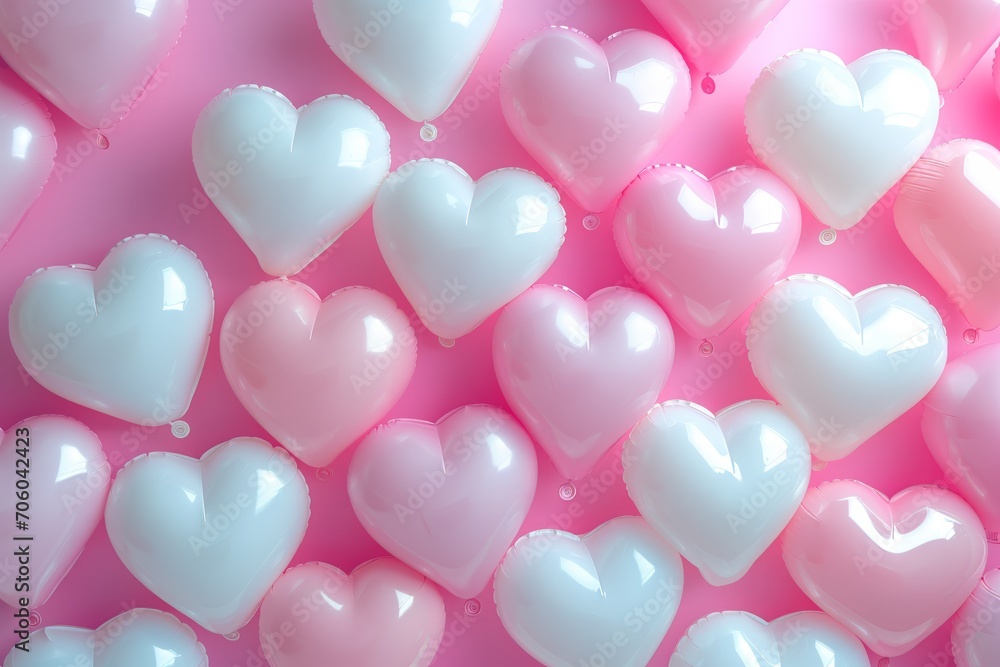 Light Pink and White 3D Inflated Puff Hearts. Valentines Heart Background.