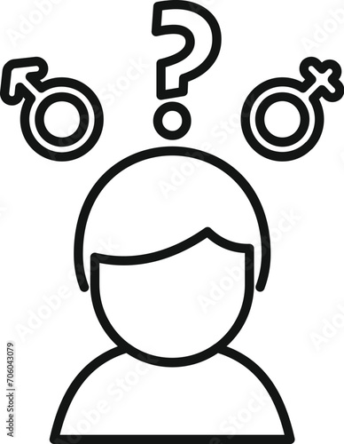 Gender identity question icon outline vector. Move support. Male body agender photo