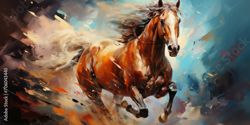 Dynamic abstract painting of a horse in full gallop photo