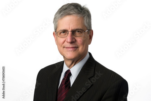 Professional portrait of an American man in business attire, white background