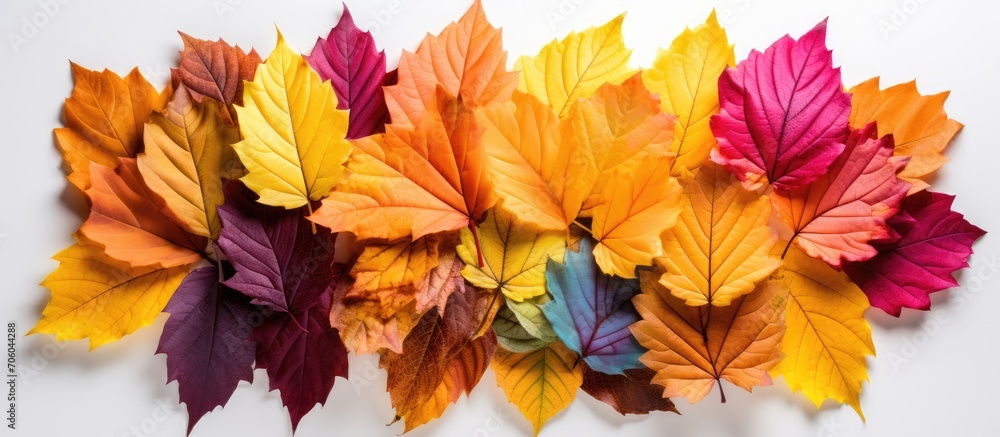 top view of pile of colorful autumn leaves isolated on white background top view of pile of colorful autumn leaves isolated on white background