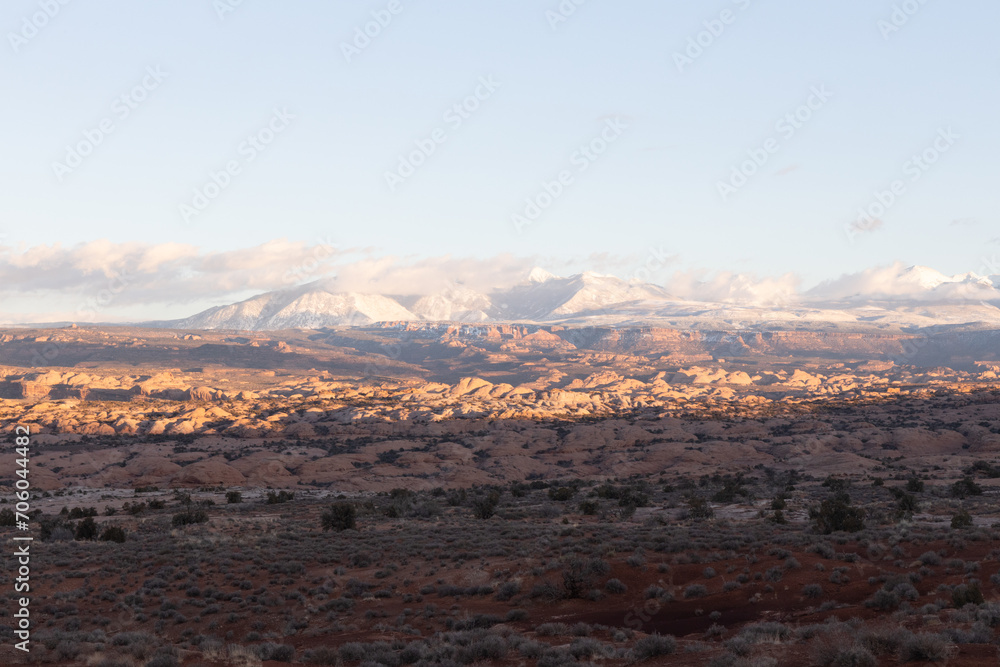 rocky landscape with mountain in the horizon 