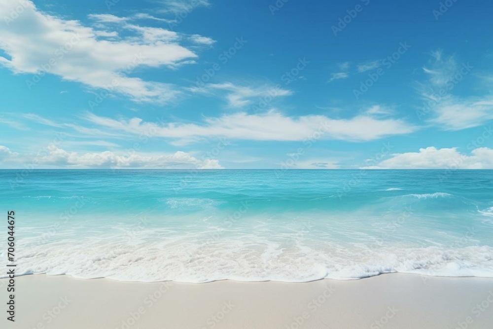 Picture of beach, turquoise sea, and blue sky. Generative AI