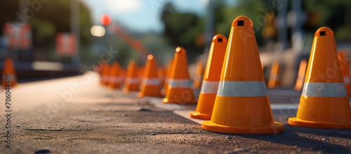 Traffic cones on the road to divert traffic, road repair concept photo