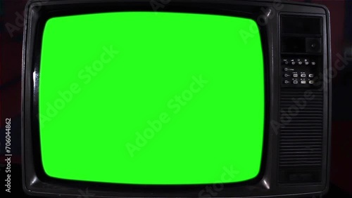 Old Television Turning On Chroma Key Green Screen with Static Noise. You can replace green screen with the footage or picture you want with “Keying” effect in After Effects. photo