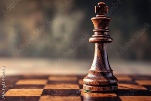 Single chess king piece on a dark wooden board