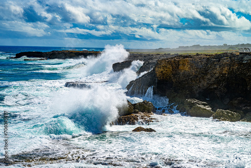 Crashing waves on the shoreline of Barbados.