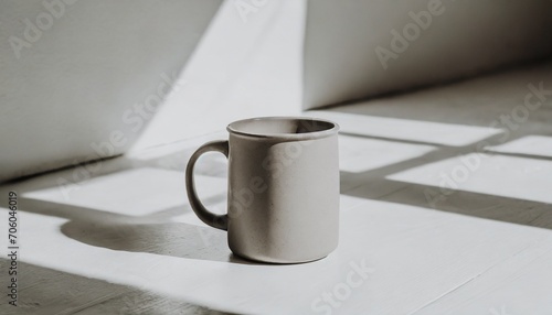 Simple ceramic mug mockup on wood