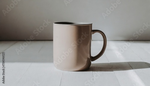 Simple ceramic mug mockup on wood