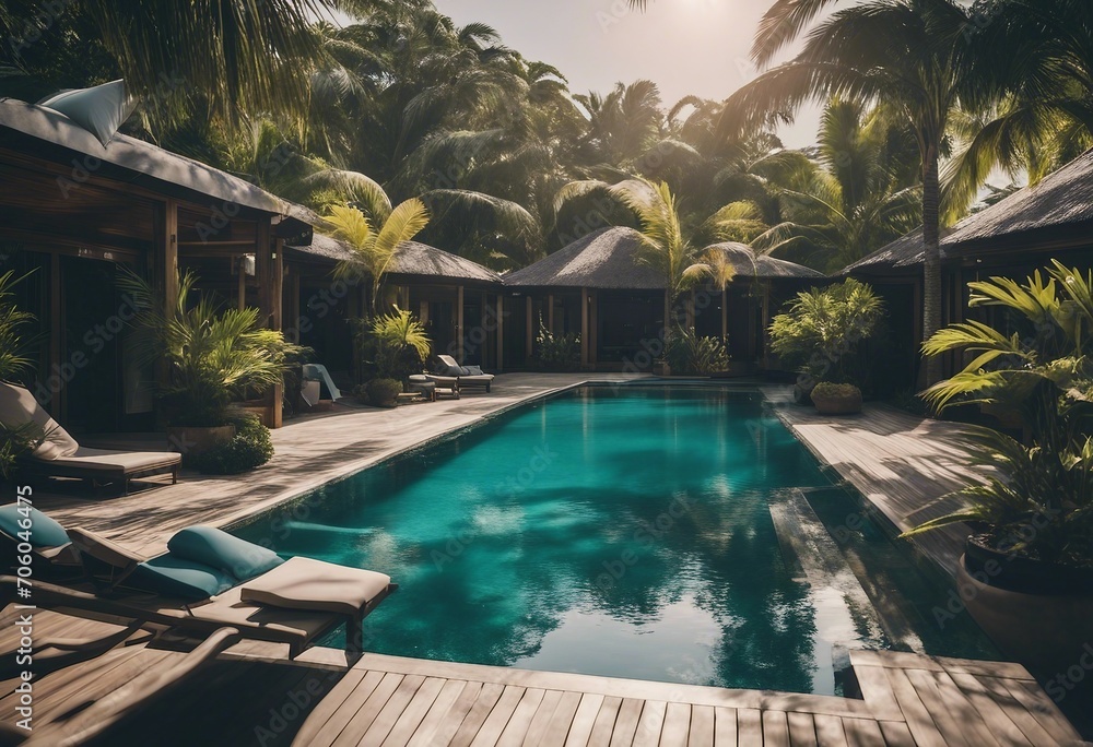 Luxury tropical vacation Spa swimming pool Mauritius island