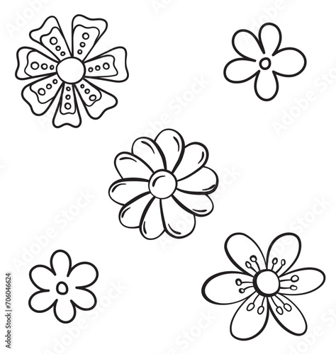 set of b w abstract vector flower illustrations line art