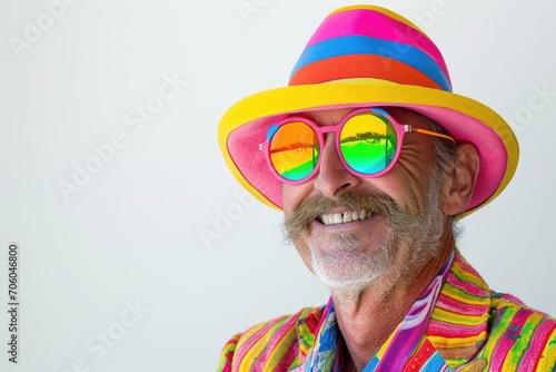 Vibrant portrait of an American man, colorful and lively, white background