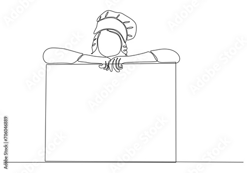Continuous single line drawing of beautiful female chef, in hotel restaurant concept single line drawing graphic design vector illustration