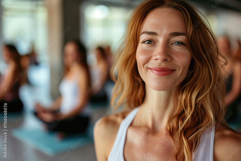Smiling Mature woman at a gym, pilates or yoga studio Smiling Mature woman at a gym, pilates or yoga studio