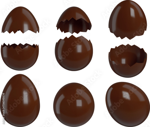 3d chocolate eggs. isolated full and broken chocolate eggs realistic illustration