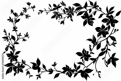 Black silhouette of a flower frame ornament transparent on background.