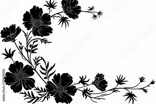 Black silhouette of a flower frame ornament transparent on background.