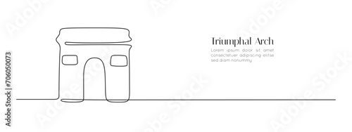 Continuous one line drawing of Triumphal Arch. Famous historic building in Paris city in simple linear style. French landmark in editable stroke. Doodle outline vector illustration