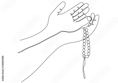 continuous line drawing of prayer hands. Palms together. Vector illustration.