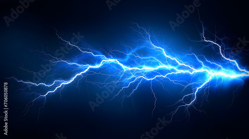 Blue lightning on a dark blue background