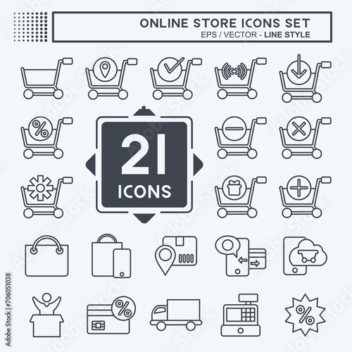 Icon Set Online Store. related to Online Store symbol. line style. simple illustration. shop