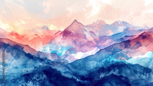 Abstract watercolor pattern, in which mountains become part of the creative art of nature © JVLMediaUHD