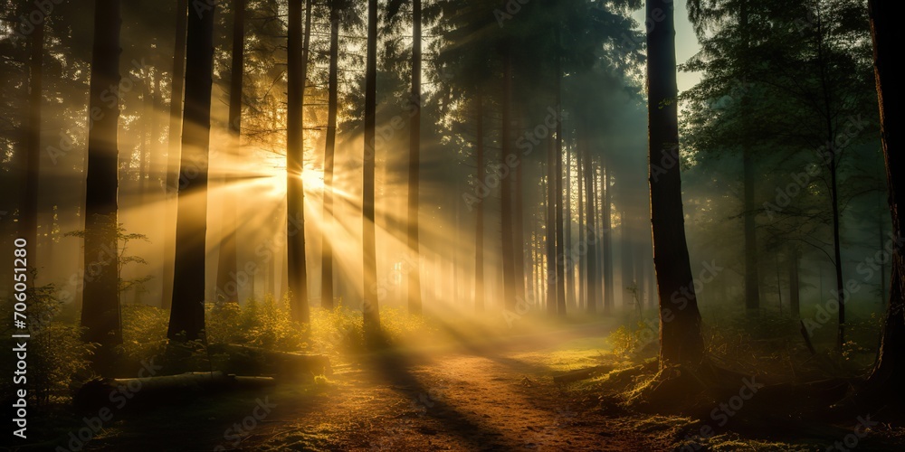 Obraz premium Transformative Dawn: A Forest Transcends in the Early Hours