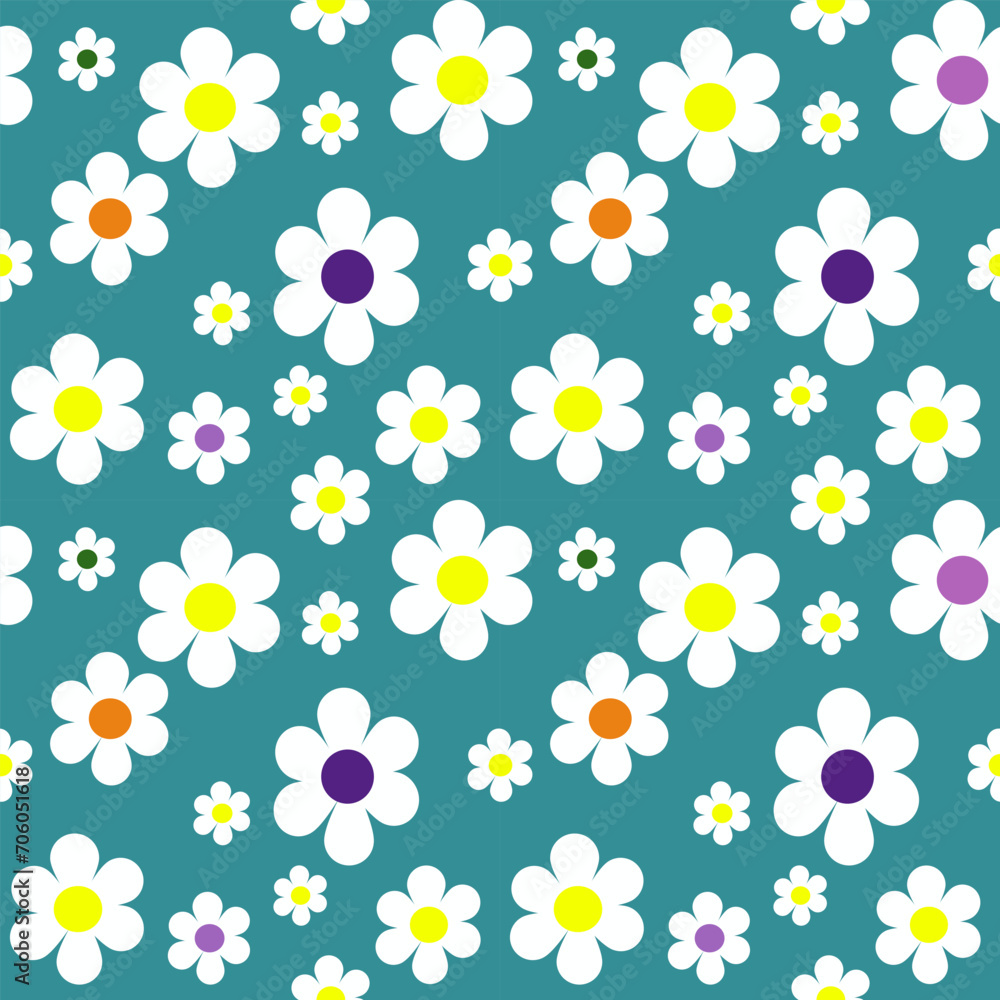 seamless pattern with flowers blue background