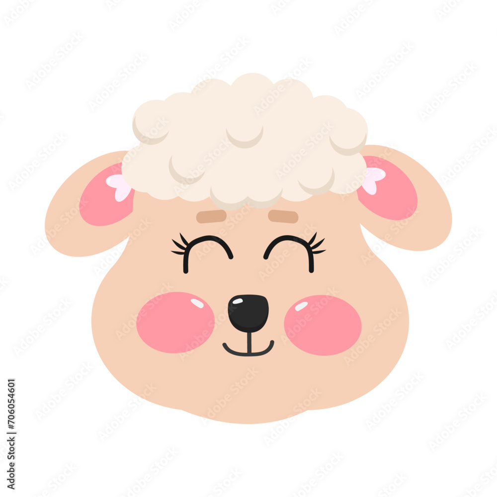 Kawaii cartoon lamb, ewe, cute sheep for kids on white isolated background with smiling eyes closed
Kawaii cartoon lamb, ewe, cute sheep for kids on white isolated background with smiling eyes closed