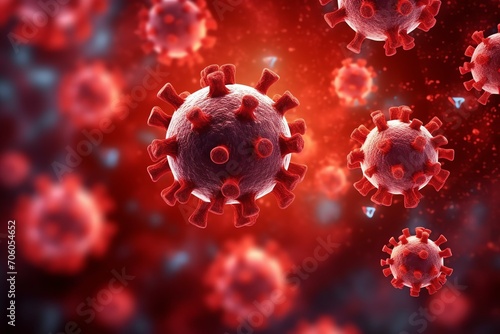 3D render of a medical with virus cells bacteria. Multiple realistic coronavirus particles floating