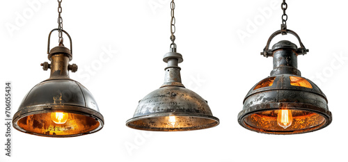 Vintage industrial style pendant lamps over isolated transparent background photo