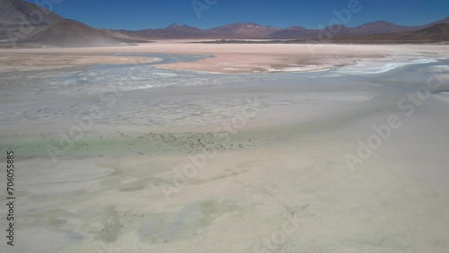 Beautiful aerial footage of the Atacama - Calama - Antofagasta Dessert and Salar - turquoise lagoon  photo