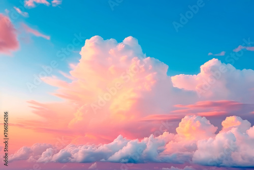Beautiful aerial view above clouds at sunset, Beautiful cloudscape with blue sky and pink clouds. 3d illustration.