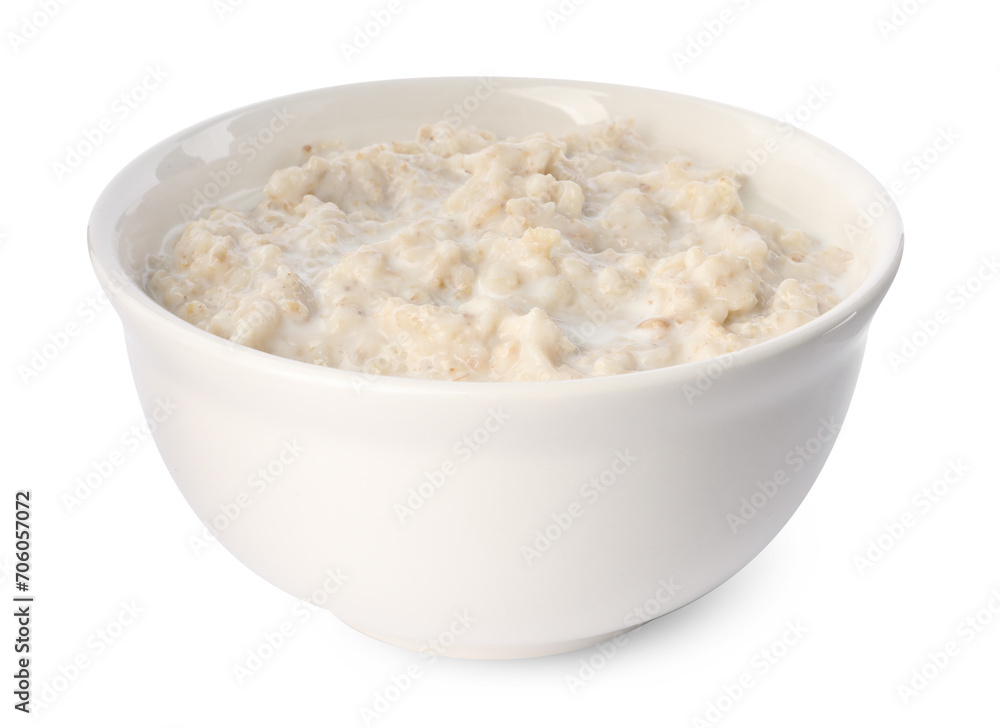 Tasty boiled oatmeal in bowl isolated on white Tasty boiled oatmeal in bowl isolated on white