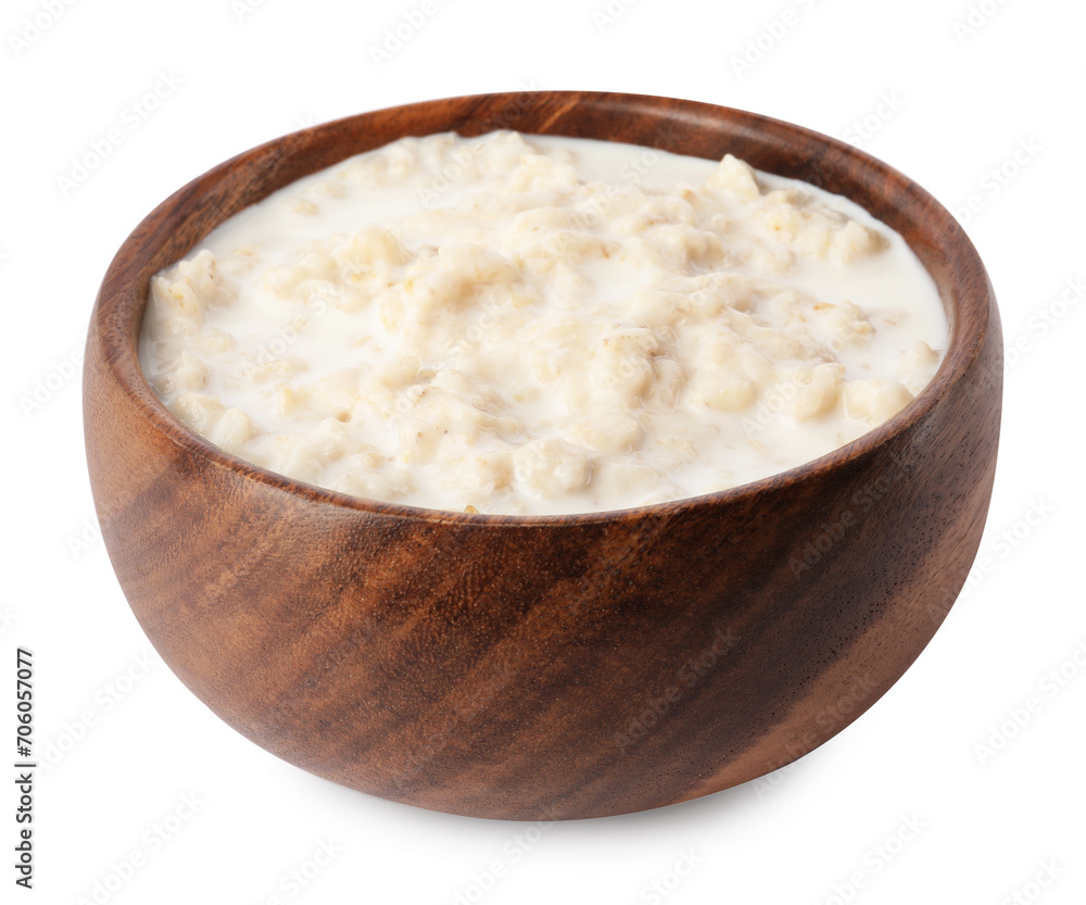 Tasty boiled oatmeal in bowl isolated on white Tasty boiled oatmeal in bowl isolated on white