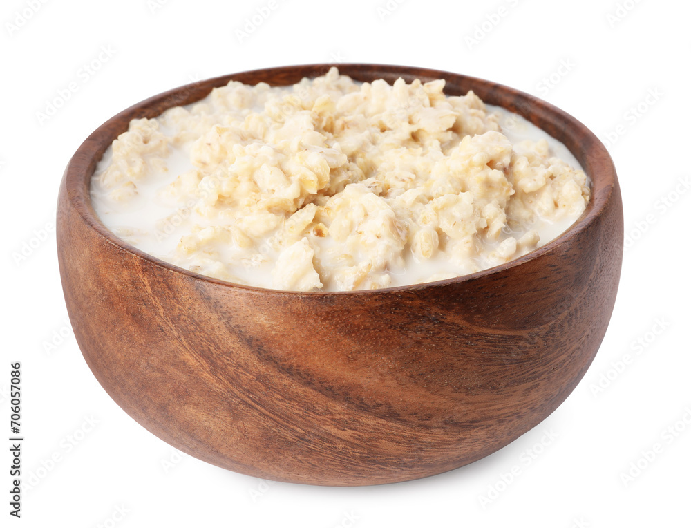 Tasty boiled oatmeal in bowl isolated on white Tasty boiled oatmeal in bowl isolated on white