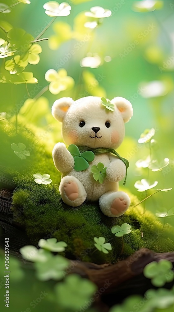 shamrock teddy bear, in the style of romantic scenery, cute and dreamy - generative ai shamrock teddy bear, in the style of romantic scenery, cute and dreamy - generative ai