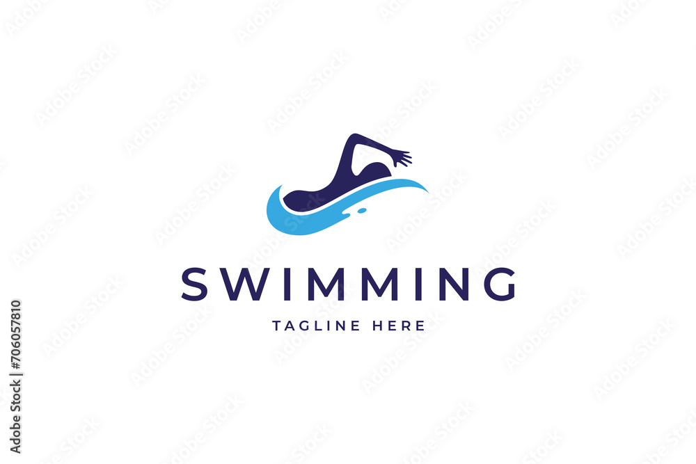 Swimming Sport logo design template flat vector inspiration
