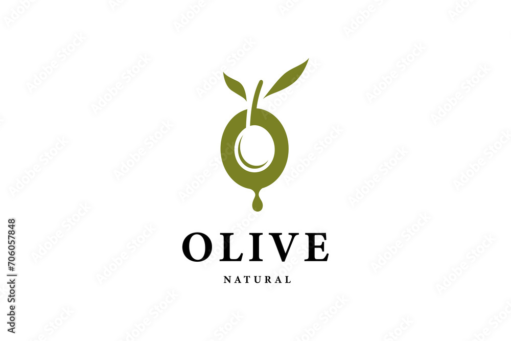 Fototapeta premium Olive oil logo design vector template flat style concept. Natural extra virgin oil. beauty, cosmetic and food