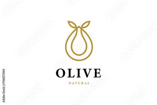 Olive oil logo design template outline linear style. Natural extra virgin oil. beauty, cosmetic and food