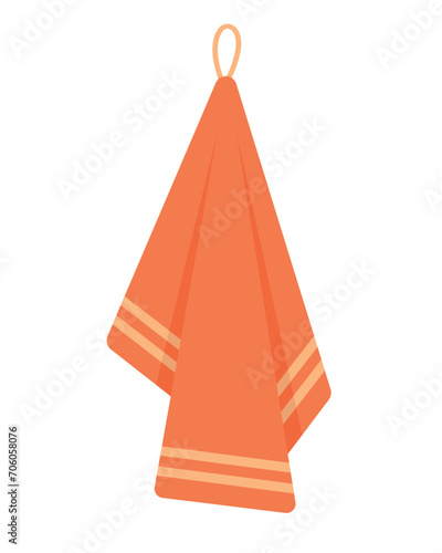 Doodle flat clipart. Simple illustration of a kitchen towel with a hook