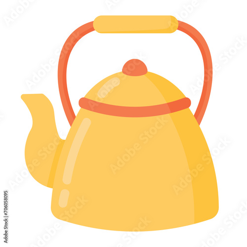 Vintage old kettle in a flat style. Objects Are Repainted.