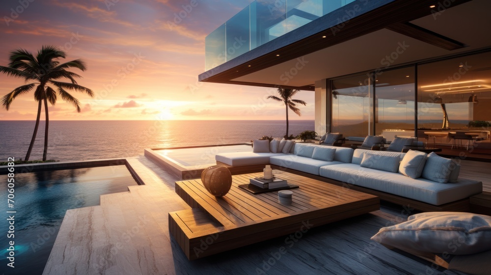 Fototapeta premium Amazing View From Luxury Villa To The Ocean